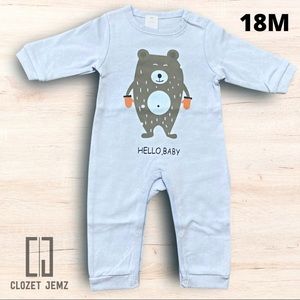 18 Month New Infant Romper With Long Sleeves - Blue Winter Bear